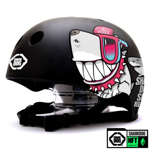 [그래피커] 0014-Shark DOG-Helmet-29 불독 상어 서핑 강아지 샤크독 하와이 스노우보드 오토바이 헬멧 튜닝 스티커 스킨