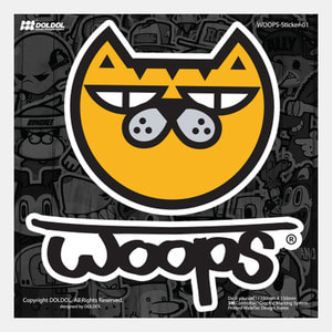 [그래피커] 24-WOOPS-Sticker-01 스케이트보드 타는 고양이 웁스 스노우보드 헬멧 여행가방 자동차 캐릭터 스티커 스킨 