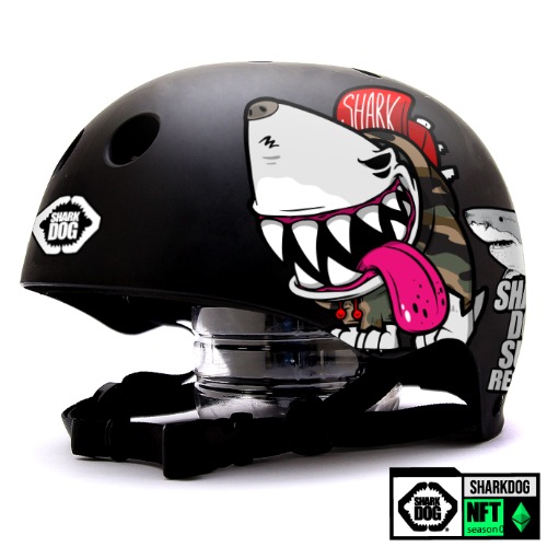 [그래피커] 0014-Shark DOG-Helmet-26 불독 상어 서핑 강아지 샤크독 하와이 스노우보드 오토바이 헬멧 튜닝 스티커 스킨