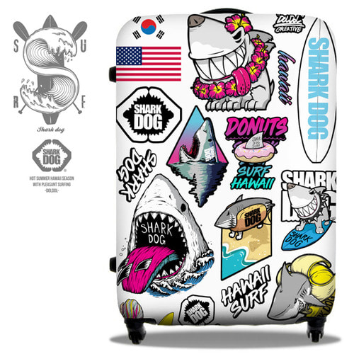 [그래피커] Shark DOG-Suitcase-02 샤크독 서핑 하와이 캐릭터 그래픽 디자인 캠핑 아이스 박스 여행가방 캐리어 슈트케이스 하드케이스 가방 자동차 튜닝 스티커 스킨 데칼 